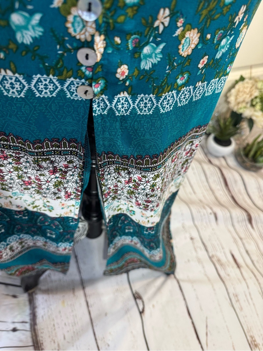 Teal Floral Button-Front Maxi Dress Cottagecore Boho Large - Picture 3 of 10